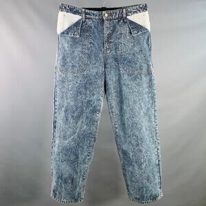 ANIKI Size L Indigo White Embroidery Cotton Wide Leg Straight Zip Fly Jeans